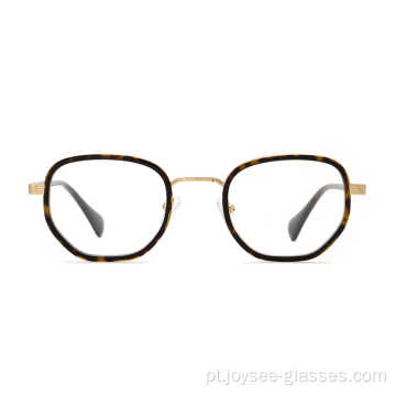Novas mulheres retrô redondo acetato com óculos ópticos de metal homens óculos